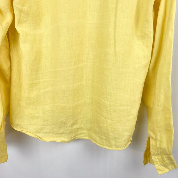 0039 Italy Button Up Shirt XL Yellow Linen Weave Long Sleeve Collared Blouse - Picture 8 of 13